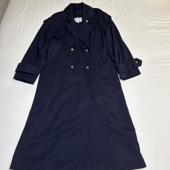 Vintage 1980’s Michelle Stuart Navy Blue Trench Coat Collections Petite 8P EUC - Picture 1 of 16